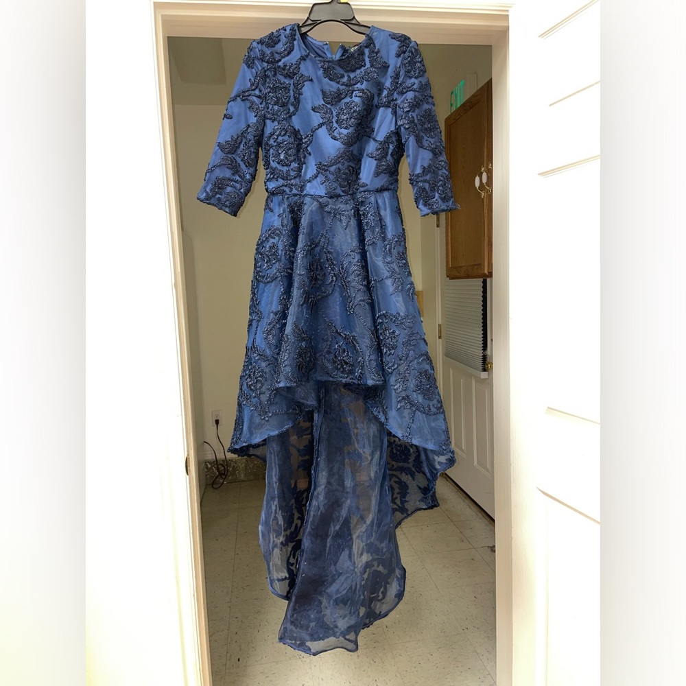 Navy Blue Floral Prom dress